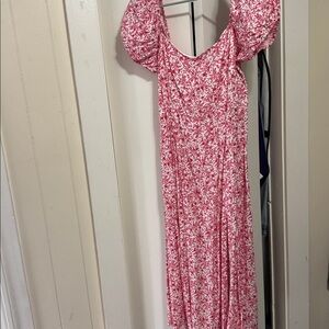 Francesca's Collections Pink & White Floral Puff-Sleeve Maxi Dress